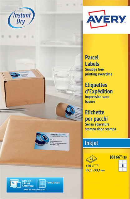 Etiket Avery J8166-25 99.1x93.1mm wit 150 stuks