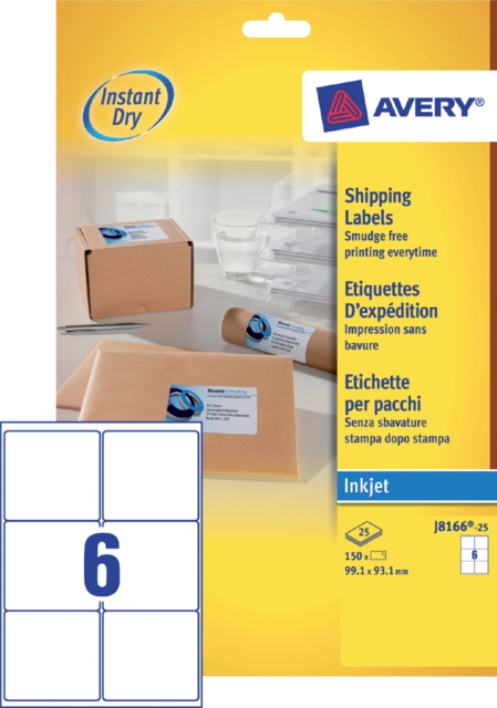 Etiquette Avery J8166-25 99,1x93,1mm blanc 150 pièces