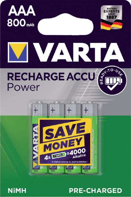 Batterij oplaadbaar Varta 4xAAA 800mAh ready2use