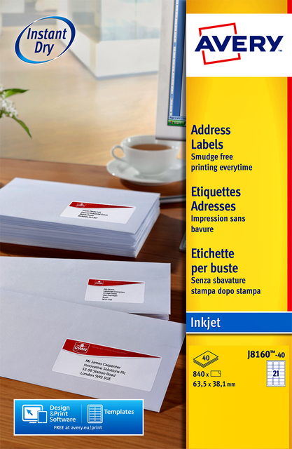 Etiquette Avery J8160-40 63,5x38,1mm blanc 840 pièces