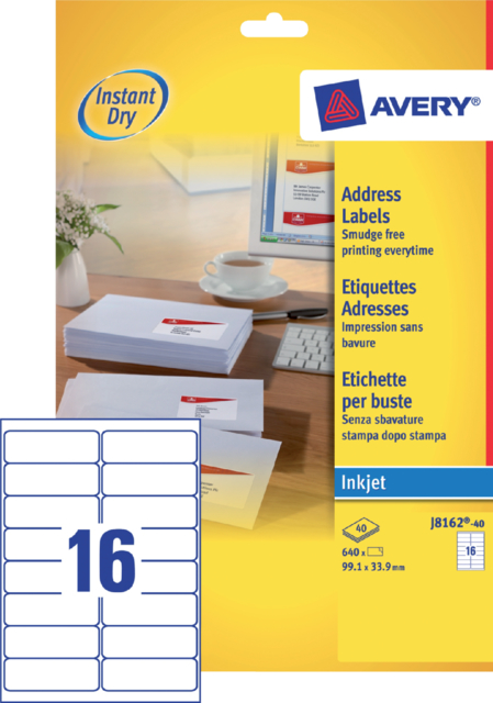 Etiket Avery J8162-40 99.1x33.9mm wit 640stuks