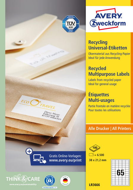 Etiquette Avery LR3666 38x21,2mm recyclé blanc 6500 pcs