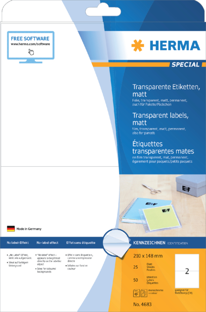 Etiket HERMA 4683 210X148mm transparant mat 50 etiketten