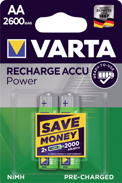 Pile rechargeable Varta 2x AA 2600mAh Ready To Use