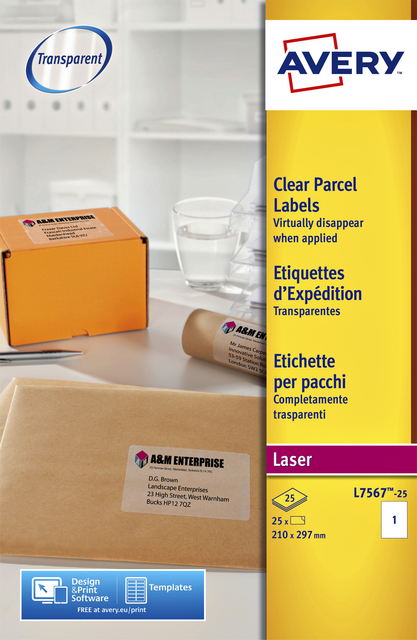 Etiket Avery L7567-25 210x297mm transparant 25 stuks