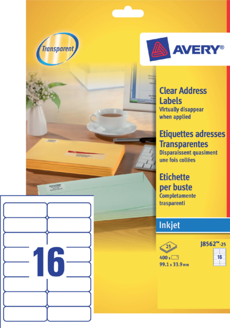 Etiquette Avery J8562-25 99,1x33,9mm transparent 400 pièces