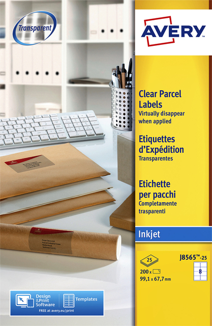 Etiquette Avery J8565-25 99,1x67,7mm transparent brillant 200 pièces