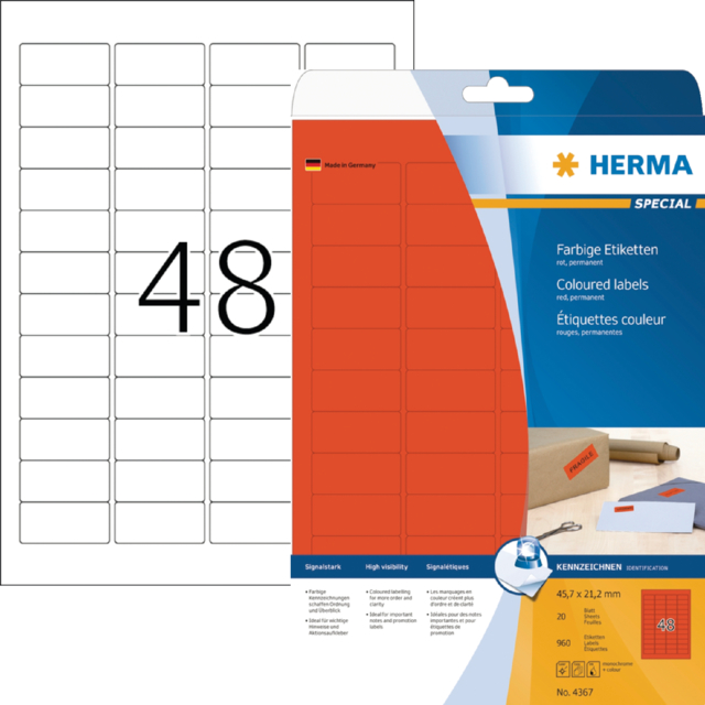 Etiket HERMA 4367 45.7x21.2mm verwijderbaar rood 960stuks