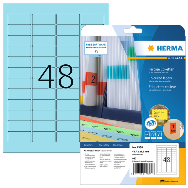 Etiquette amovible HERMA 4368 45,7x21,2mm bleu 960 pièces