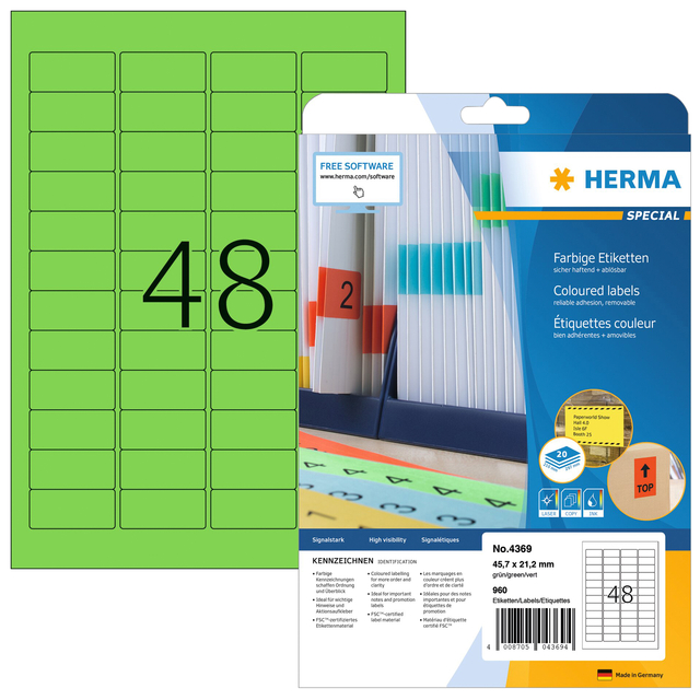 Etiket HERMA 4369 45.7x21.2mm verwijderbaar groen 960 stuks