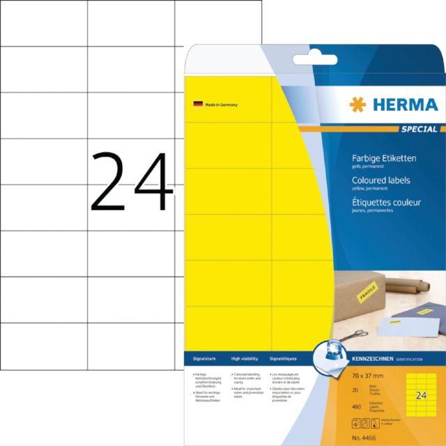 Etiquette HERMA 4466 70x37mm jaune 480 pièces