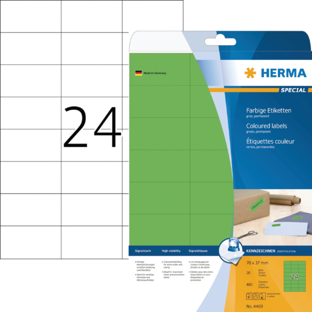 Etiket HERMA 4469 70x37mm verwijderbaar groen 480stuks