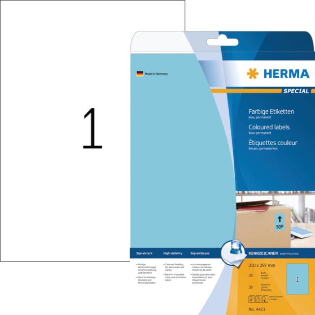 Etiquette HERMA 4423 210x297mm A4 bleu 20 pièces