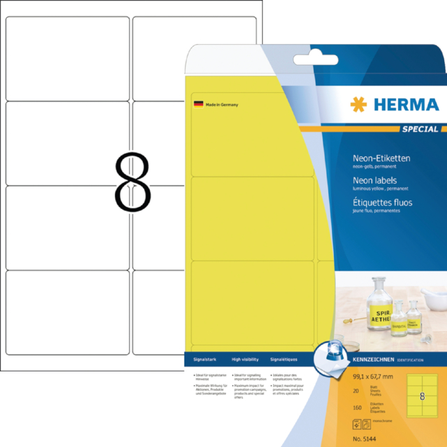 Etiket HERMA 5144 99.1x67.7mm neongeel 160stuks