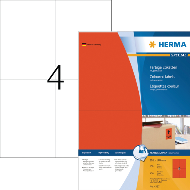 Etiquette HERMA 4397 105x148mm A6 rouge 400 pièces