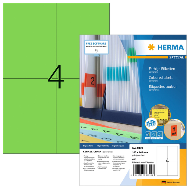 Etiket HERMA 4399 105x148mm A6 groen 400 stuks