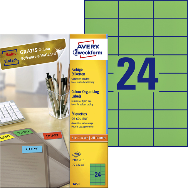 Etiquette Avery 3450 70x37mm vert 2400 pièces