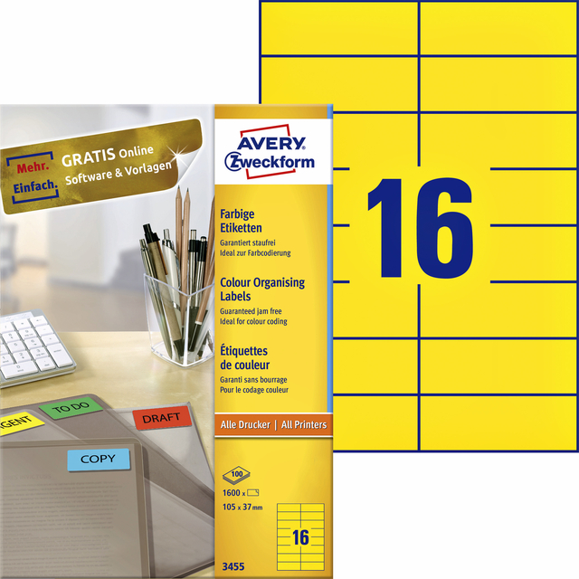 Etiquette Avery 3455 105x37mm jaune 1600 pièces