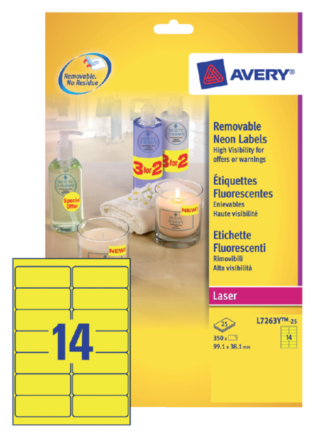 Etiquette Avery L7263Y-25 99,1x38,1mm jaune néon 350 pièces