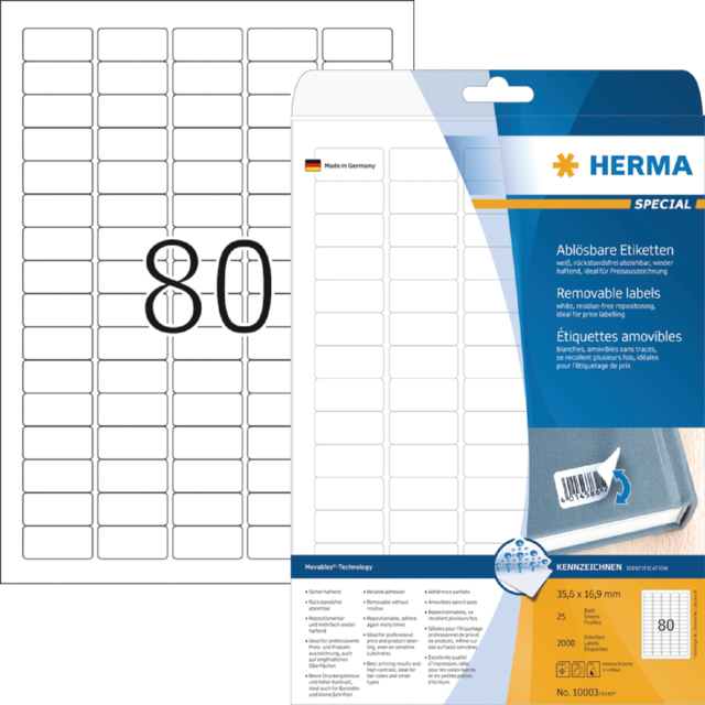 Etiket HERMA 10003 35.6x16.9mm verwijderbaar wit 2000 etiketten