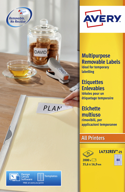 Etiquette Avery amovible L4732REV-25 35,6x16,9mm 2000 pièces