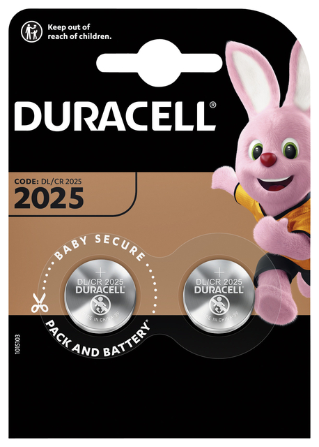 Pile bouton Duracell 2x CR2025 lithium Ø20mm 3V-170mAh