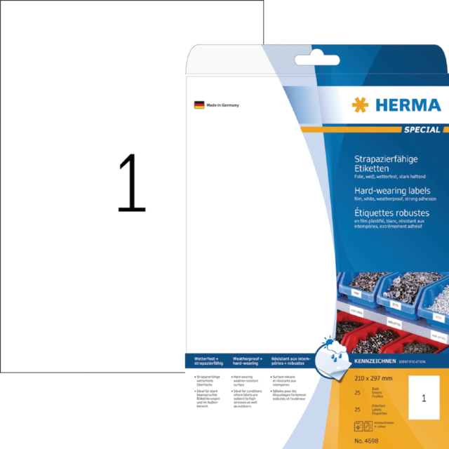 Etiket HERMA 4698 210x297mm weerbestendig wit 25stuks