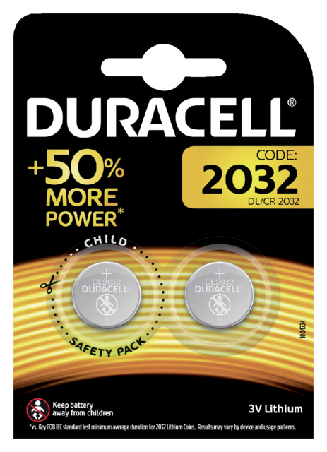 Batterij Duracell knoopcel 2xCR2032 lithium Ø20mm 3V-180mAh