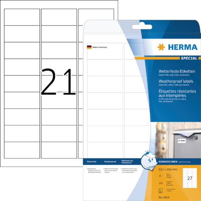 Etiket HERMA 4864 63.5x29.6mm weerbestendig wit 270stuks