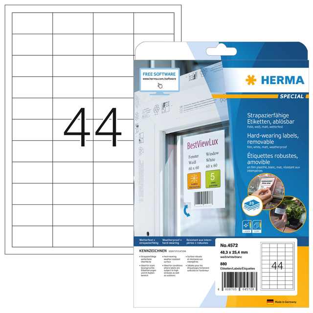 Etiket HERMA 4572 48.3x25.4mm folie wit 880 stuks