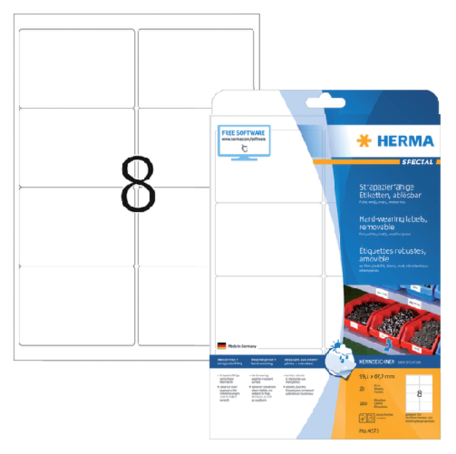 Etiket HERMA 4575 99.1x67.7mm folie wit 160 etiketten