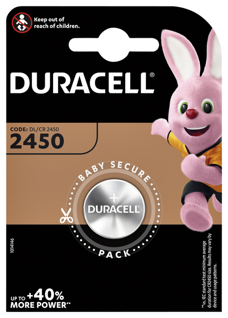 Pile bouton Duracell 1x CR2450 lithium Ø24mm 3V-540mAh