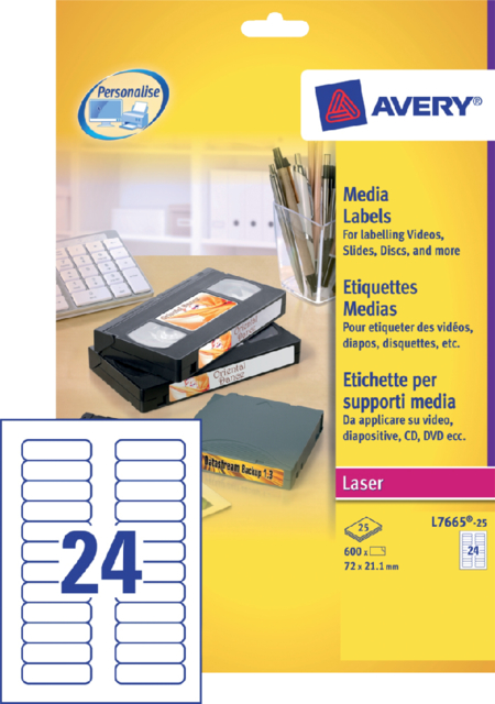 Etiket Avery L7665-25 72x21.2mm voor datatape's 600stuks