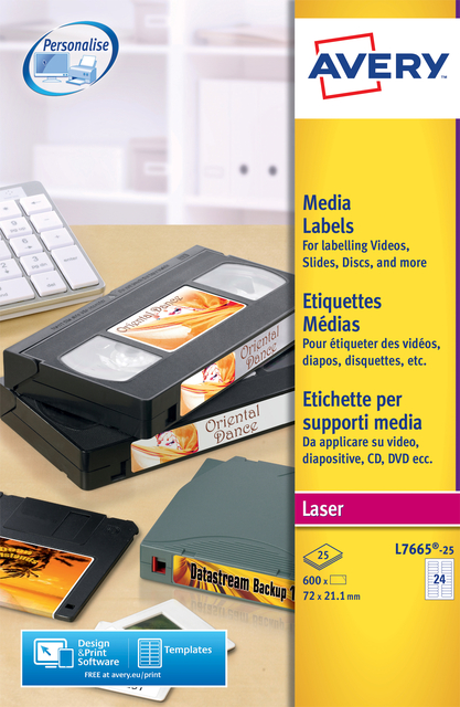 Etiquette Avery L7665-25 72x21,2mm cartouche num 600 pièces