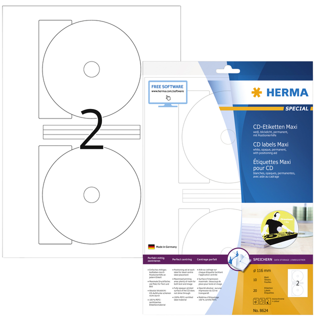 Etiket HERMA 8624 CD 116mm wit opaqua 20 stuks