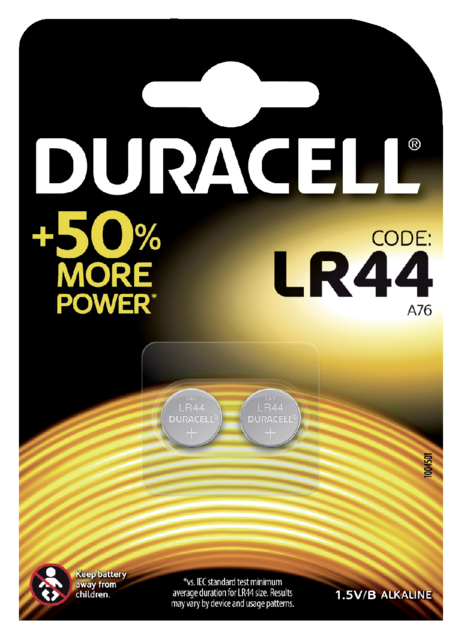 Batterij Duracell knoopcel 2xLR44 alkaline Ø11,6mm 2 stuks