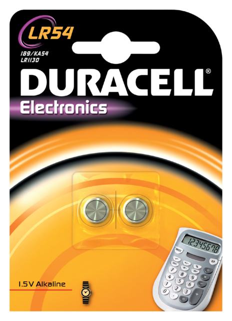 Batterij Duracell knoopcel 2xLR54 alkaline Ø11,6mm 2 stuks