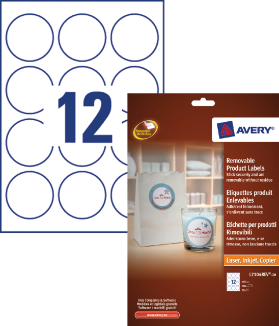 Etiquette amovible Avery 60mm rond blanc 240 pcs