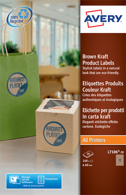 Etiquette Avery L7106-20 60mm rond marron 240 pièces