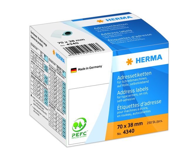 Etiquette d’adresse HERMA 4340 70x38mm 250 pièces rouleau