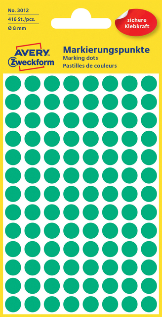 Etiket Avery 3012 rond 8mm groen 416 stuks