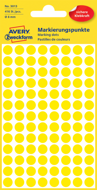 Etiquette Avery Zweckform 3013 rond 8mm jaune 416 étiquettes