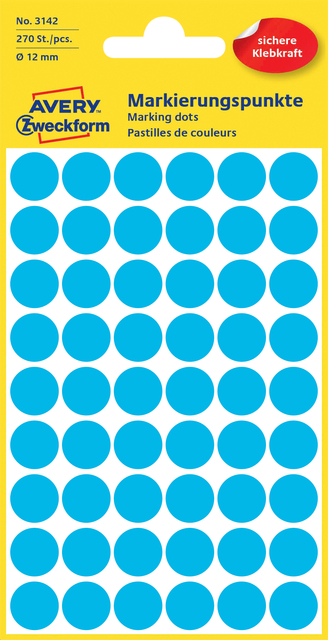 Etiquette Avery Zweckform 3142 rond 12mm bleu 270 pcs