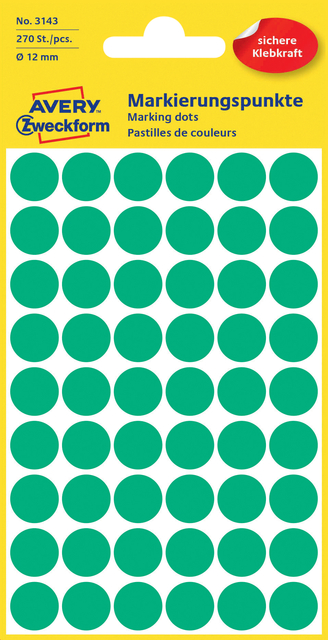 Etiket Avery 3143 rond 12mm groen 270 stuks