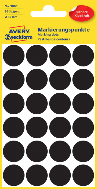 Etiquette Avery 3003 ronde 18mm noir 96 pièces