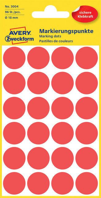 Etiket Avery 3004 rond 18mm rood 96 stuks