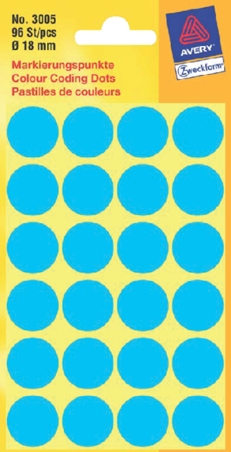 Etiquette Avery Zweckform 3005 ronde 18mm bleu 96 pièces