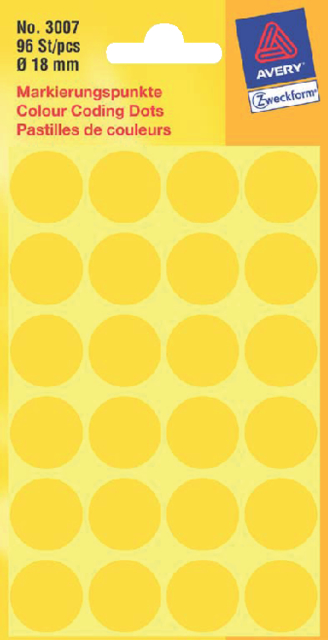 Etiquette Avery Zweckform 3007 ronde 18mm jaune 96 pièces