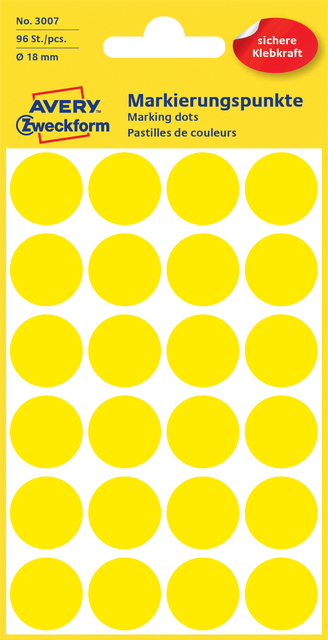 Etiquette Avery Zweckform 3007 ronde 18mm jaune 96 pièces