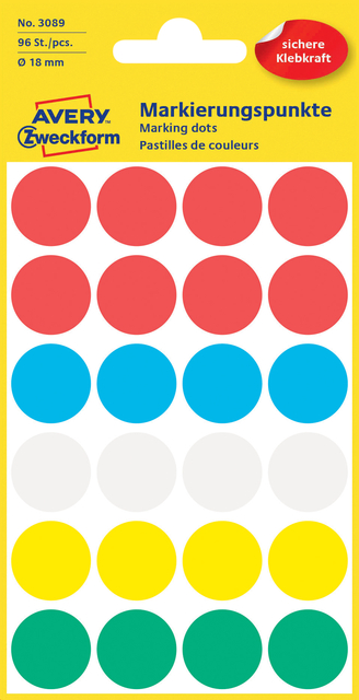 Etiquette Avery 3089 ronde 18mm assorti 96 pcs